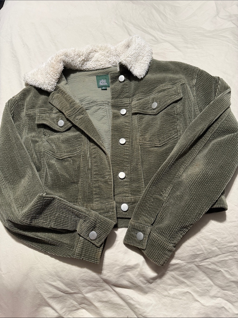Cropped Corduroy Sherpa Collar Jacket - Olive